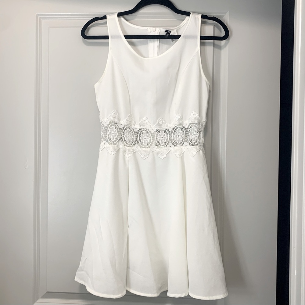 H&M White Mini Dress with Lace Detailing, Size 6, Used